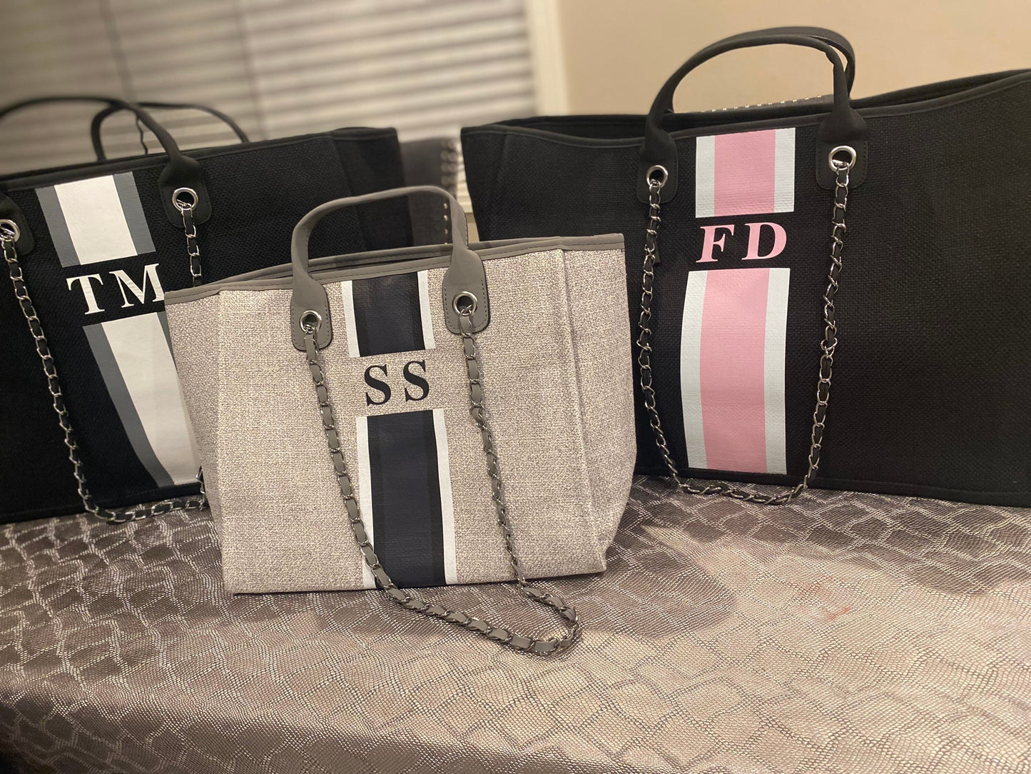 Custom tote monogram personalised striped canvas bridal honeymoon handbags shoulder jute Bridesmaid gift beach mommy bags Mini personalized