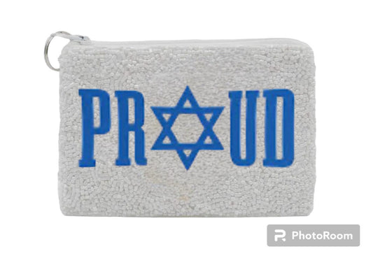 Beaded proud Jew custom pouch Israel flag, Star of David, Jewish star, bring them home, yellow ribbon, money coin bag,purse