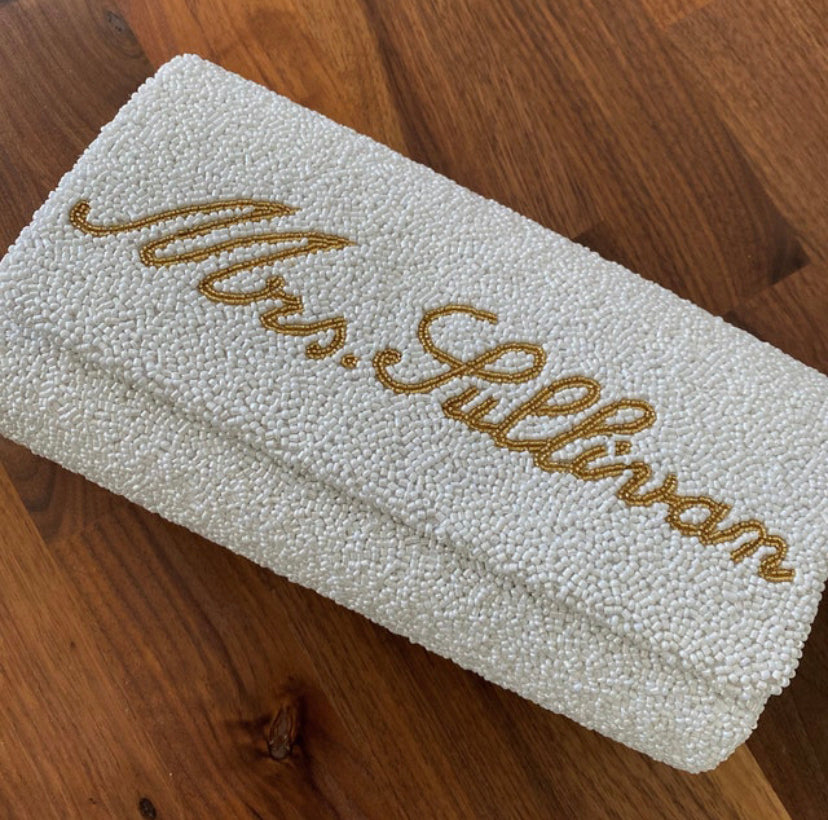 Medium Structured Beaded Bridal Clutch