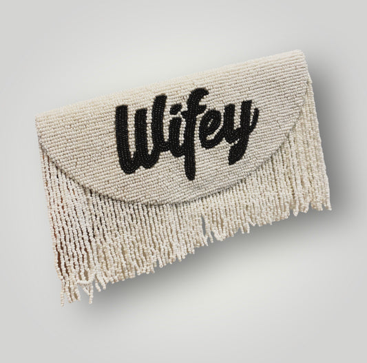 Half Moon Beaded Fringe Clutch