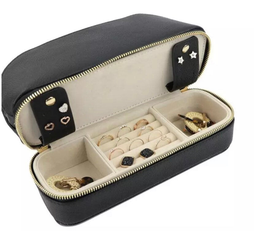Custom leather 2 in 1 jewelry/makeup travel bag, jewelry case, box, bridesmaids gift, vacation, traveling case,vanity pouch