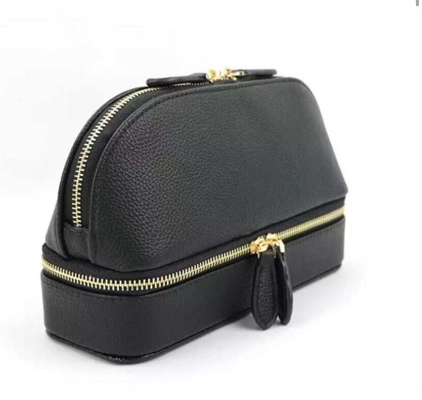 Custom leather 2 in 1 jewelry/makeup travel bag, jewelry case, box, bridesmaids gift, vacation, traveling case,vanity pouch