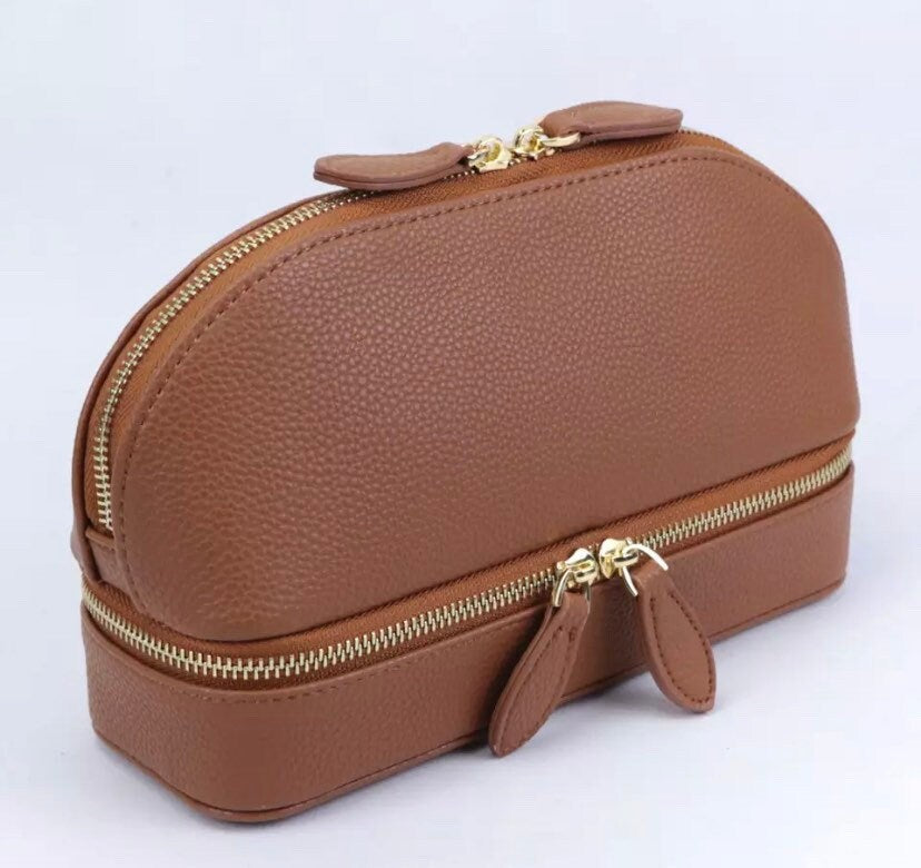 Custom leather 2 in 1 jewelry/makeup travel bag, jewelry case, box, bridesmaids gift, vacation, traveling case,vanity pouch