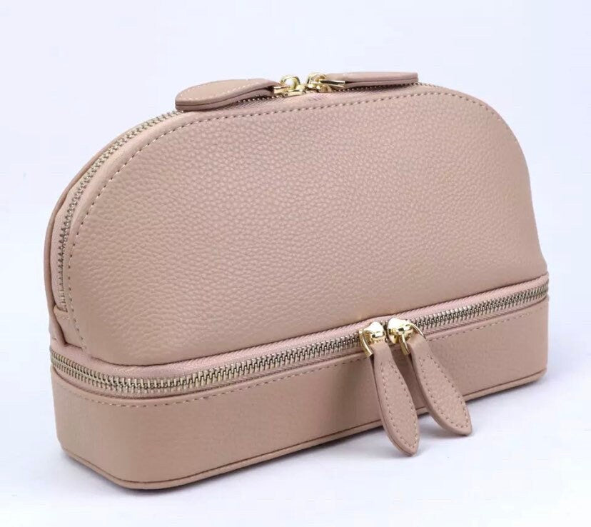 Custom leather 2 in 1 jewelry/makeup travel bag, jewelry case, box, bridesmaids gift, vacation, traveling case,vanity pouch
