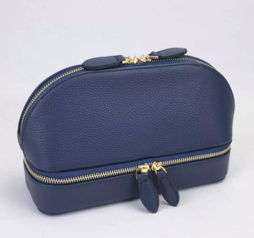 Custom leather 2 in 1 jewelry/makeup travel bag, jewelry case, box, bridesmaids gift, vacation, traveling case,vanity pouch