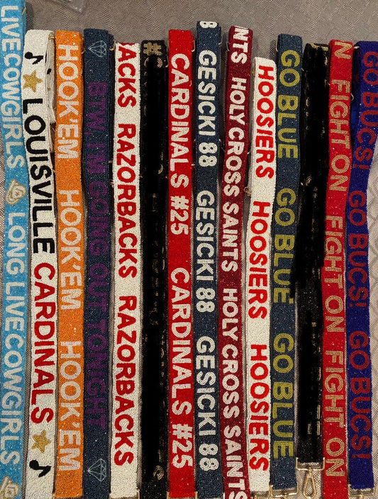 Custom beaded game day bag strap, college, sports,Baylor bears, boomer sooner,crusaders,lobos,bearkats,boulders,bruins,personalized strap,