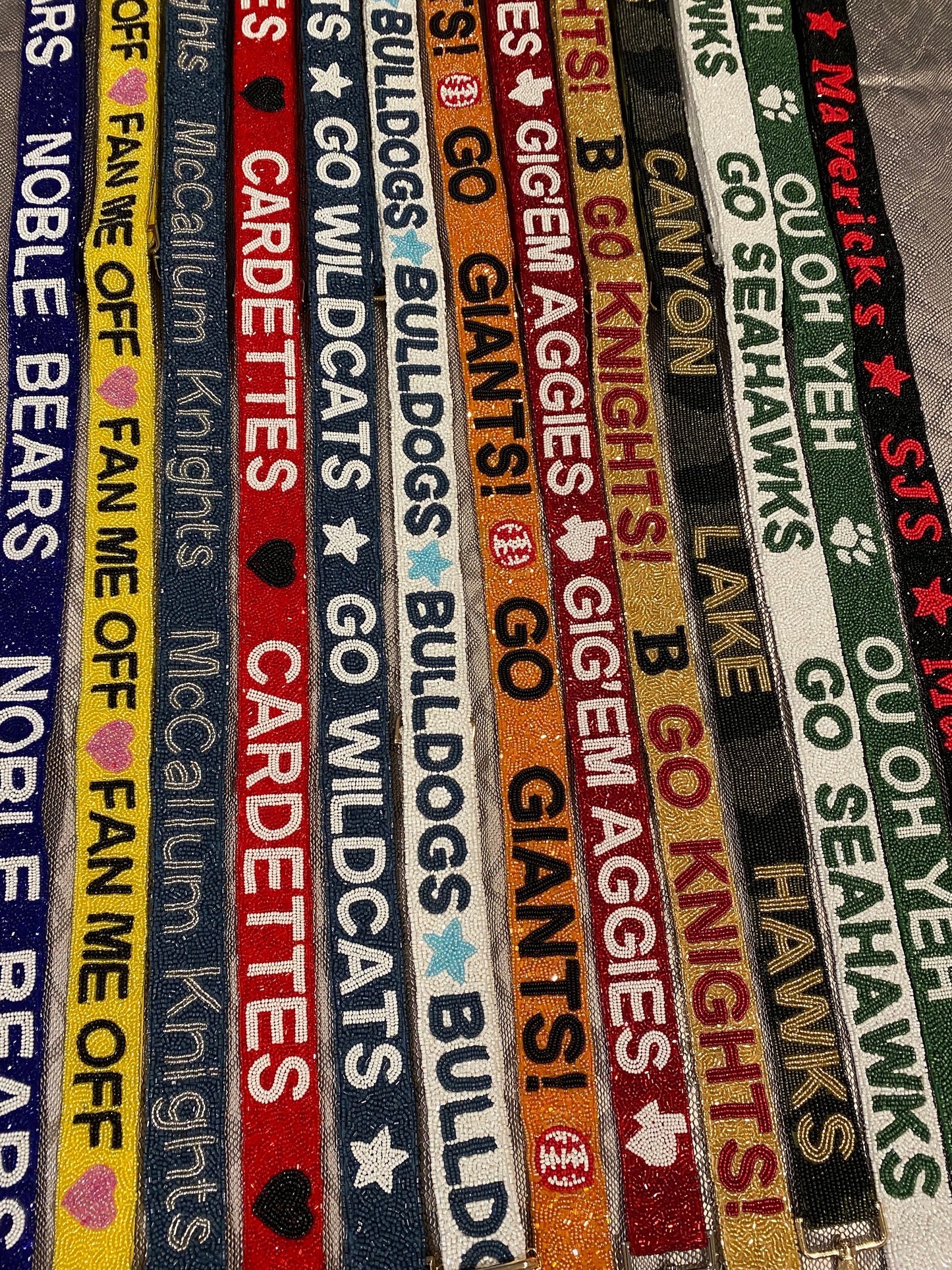 Custom college beaded bag strap for stadium bags, clear bag,team spirit strap, ADJUSTABLE game day clutch strap, personalized purse strap