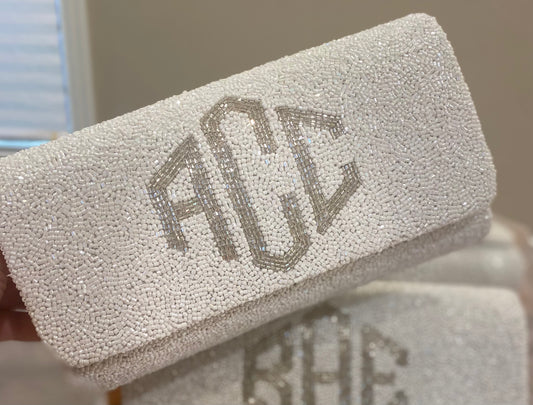 Custom Beaded Diamond Initial Monogram Clutch - clutchhitz