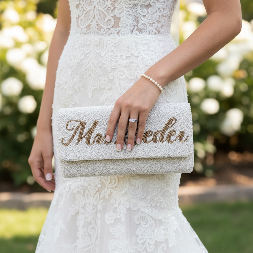 Medium Structured Beaded Bridal Clutch