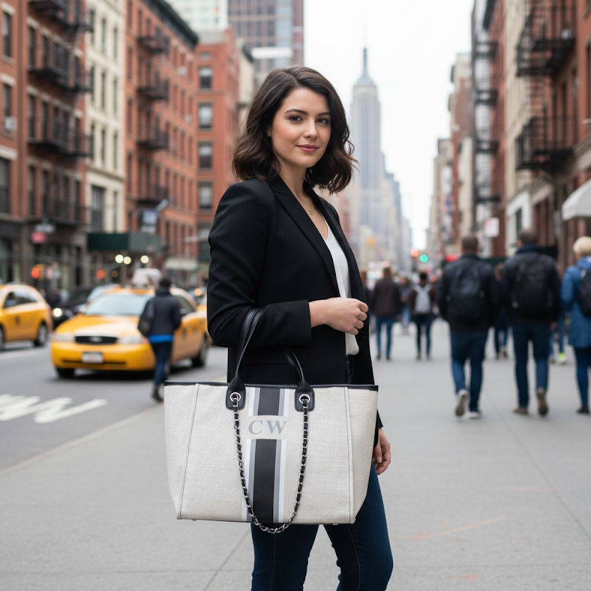 Custom canvas striped tote bag