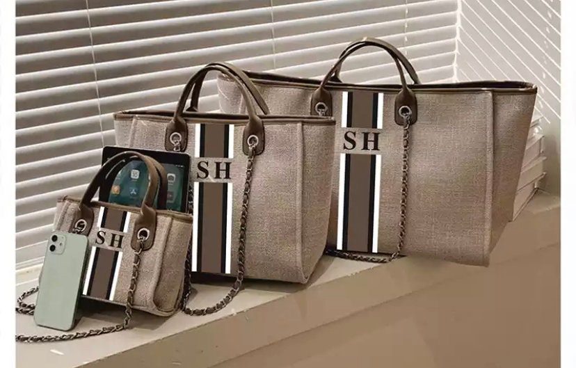 Custom tote monogram personalised striped canvas bridal honeymoon handbags shoulder jute Bridesmaid gift beach mommy bags Mini personalized