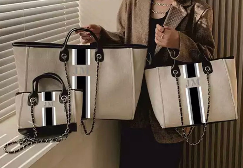 Custom tote monogram personalised striped canvas bridal honeymoon handbags shoulder jute Bridesmaid gift beach mommy bags Mini personalized