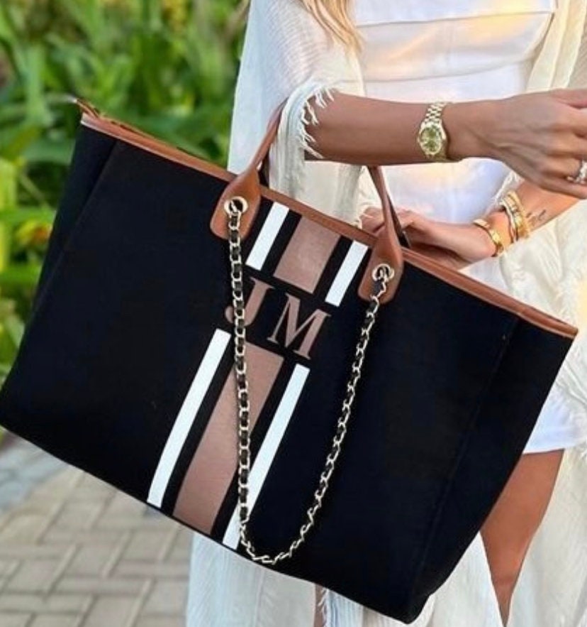 Custom tote monogram personalised striped canvas bridal honeymoon handbags shoulder jute Bridesmaid gift beach mommy bags Mini personalized