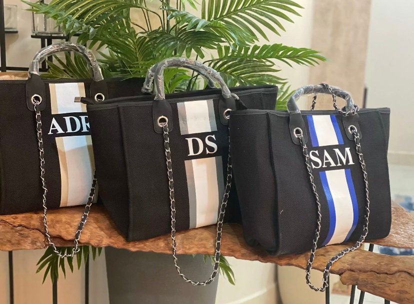 Custom tote monogram personalised striped canvas bridal honeymoon handbags shoulder jute Bridesmaid gift beach mommy bags Mini personalized