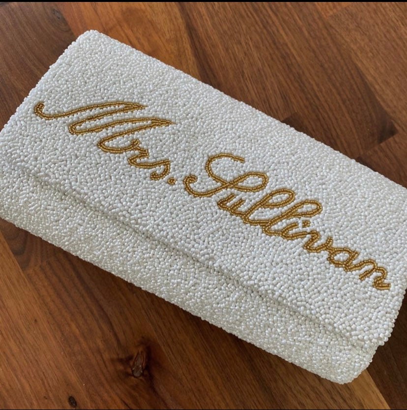 Beaded bridal wedding clutch custom bag, personalised bridesmaids gift, bridal party gift, beaded clutch, bachelorette,shower gift purse,