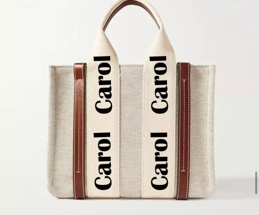 Custom large canvas tote bag, monogrammed name, vacation or shopping shoulder handbag,gift for her, beach resort,name bags personalized