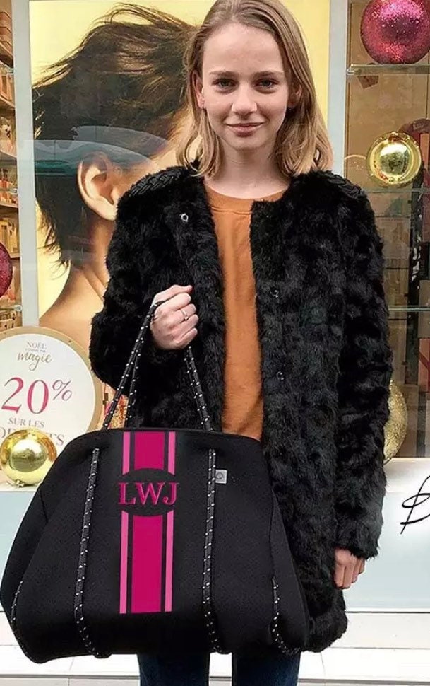 Custom neoprene beach tote bag, waterproof monogrammed name, gym tote, soft lightweight handbag, Bridesmaid gift, mommy bag, personalized,