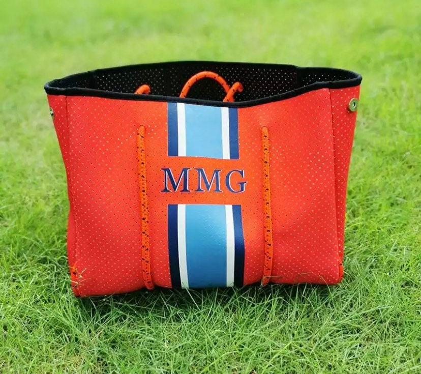 Custom neoprene beach tote bag, waterproof monogrammed name, gym tote, soft lightweight handbag, Bridesmaid gift, mommy bag, personalized,