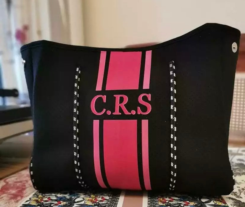 Custom neoprene beach tote bag, waterproof monogrammed name, gym tote, soft lightweight handbag, Bridesmaid gift, mommy bag, personalized,