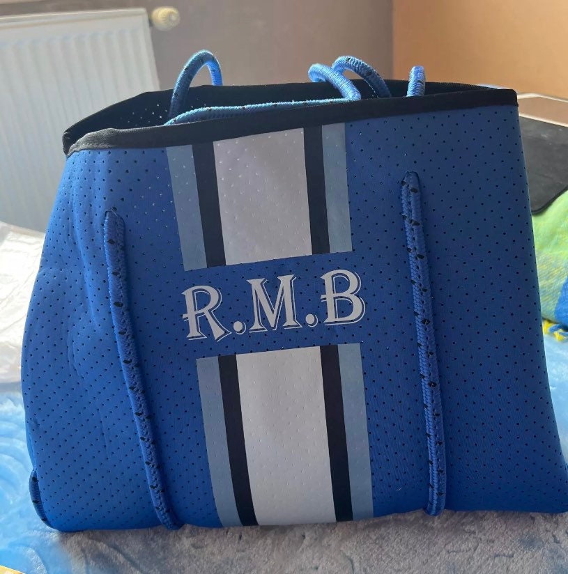 Custom neoprene beach tote bag, waterproof monogrammed name, gym tote, soft lightweight handbag, Bridesmaid gift, mommy bag, personalized,