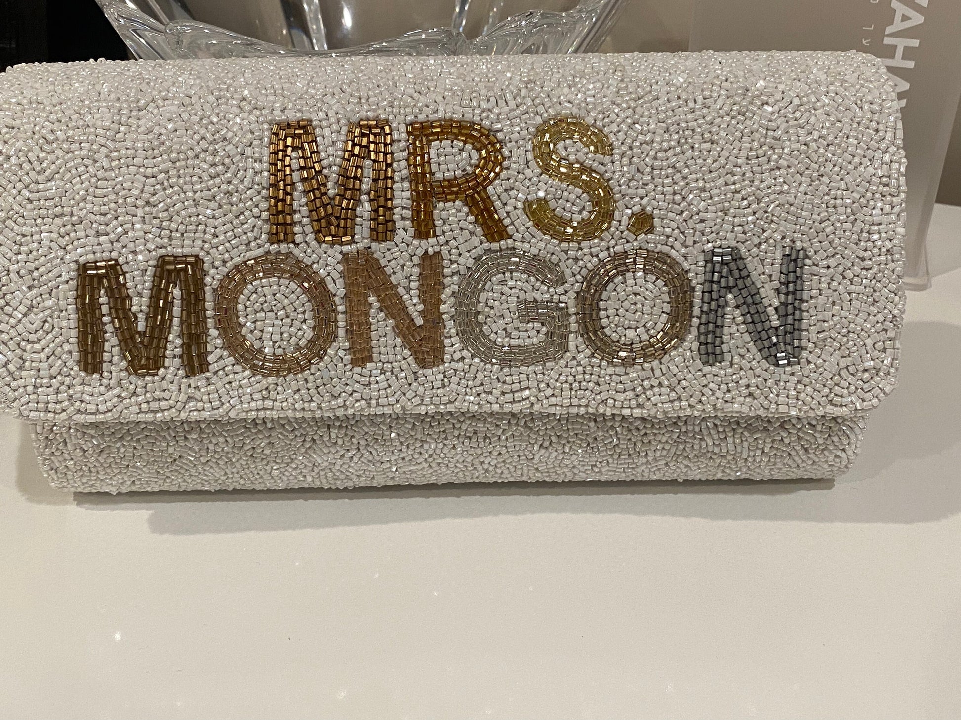 Customized bag, bridesmaids gift, bridal party gift, beaded clutch, monogrammed gift accessories, clutches purse wedding, mrs bride clutch
