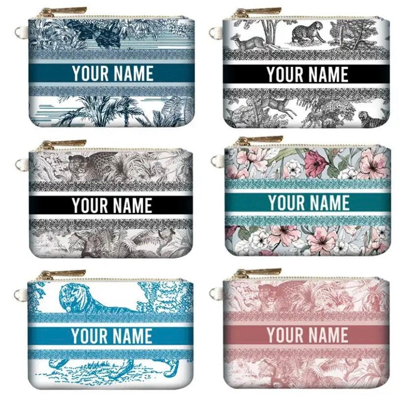 Customized canvas mini wallet coin purse,pocket travel pouch,personalized clutch, bridesmaids, holiday, birthday party gift,money pouch