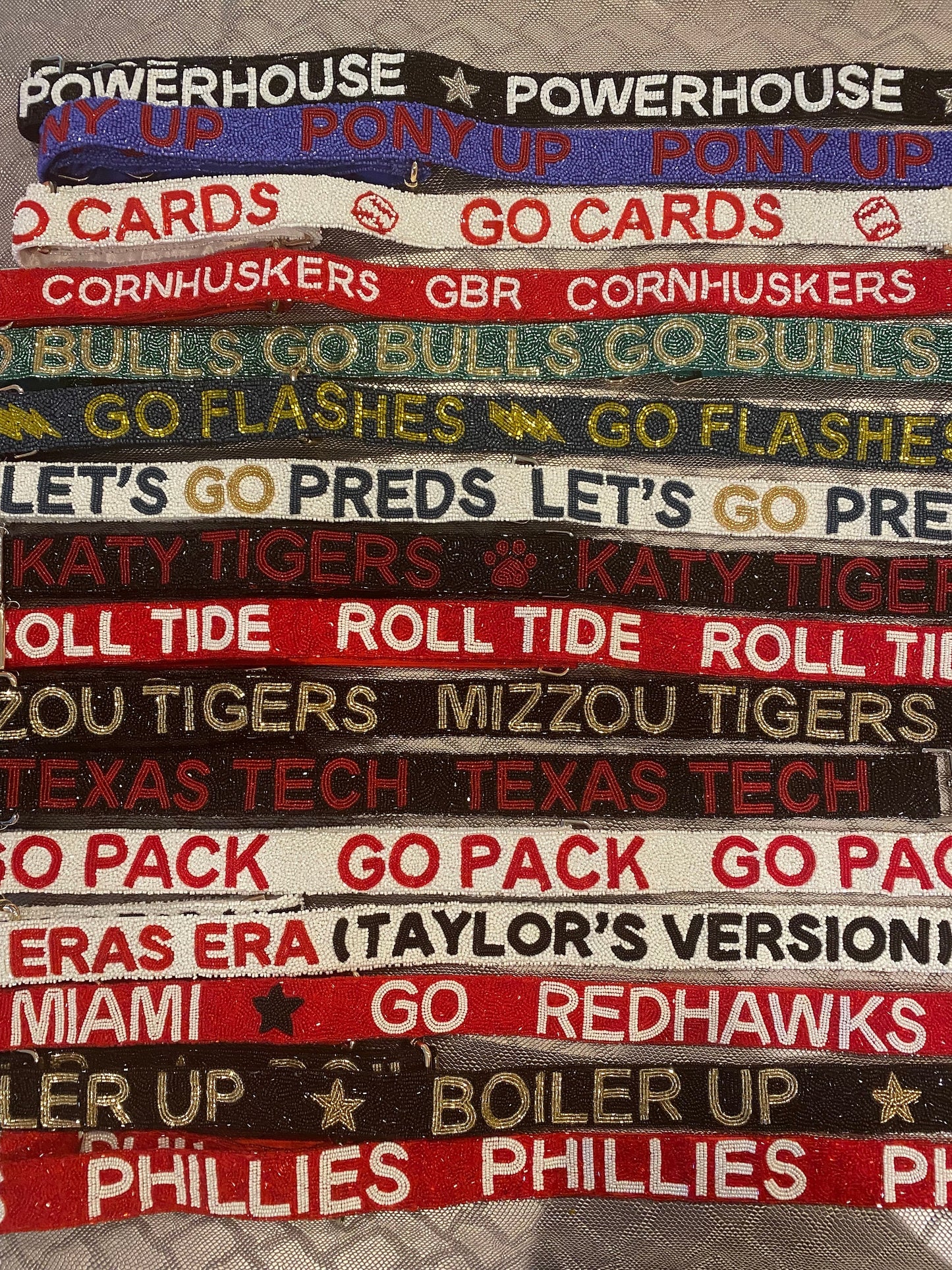 Custom personalized college team beaded game day bag strap, delta sigma theta, sorority, university, go falcons, go stangs, anchor down,