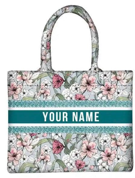 Custom small floral canvas beach tote bag, monogram personalized bridal honeymoon handbags shoulder jute Bridesmaid gift, summer bag spring