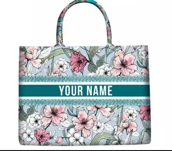 Custom canvas beach tote bag, monogram personalized bridal honeymoon handbags shoulder jute Bridesmaid gift, summer bag spring
