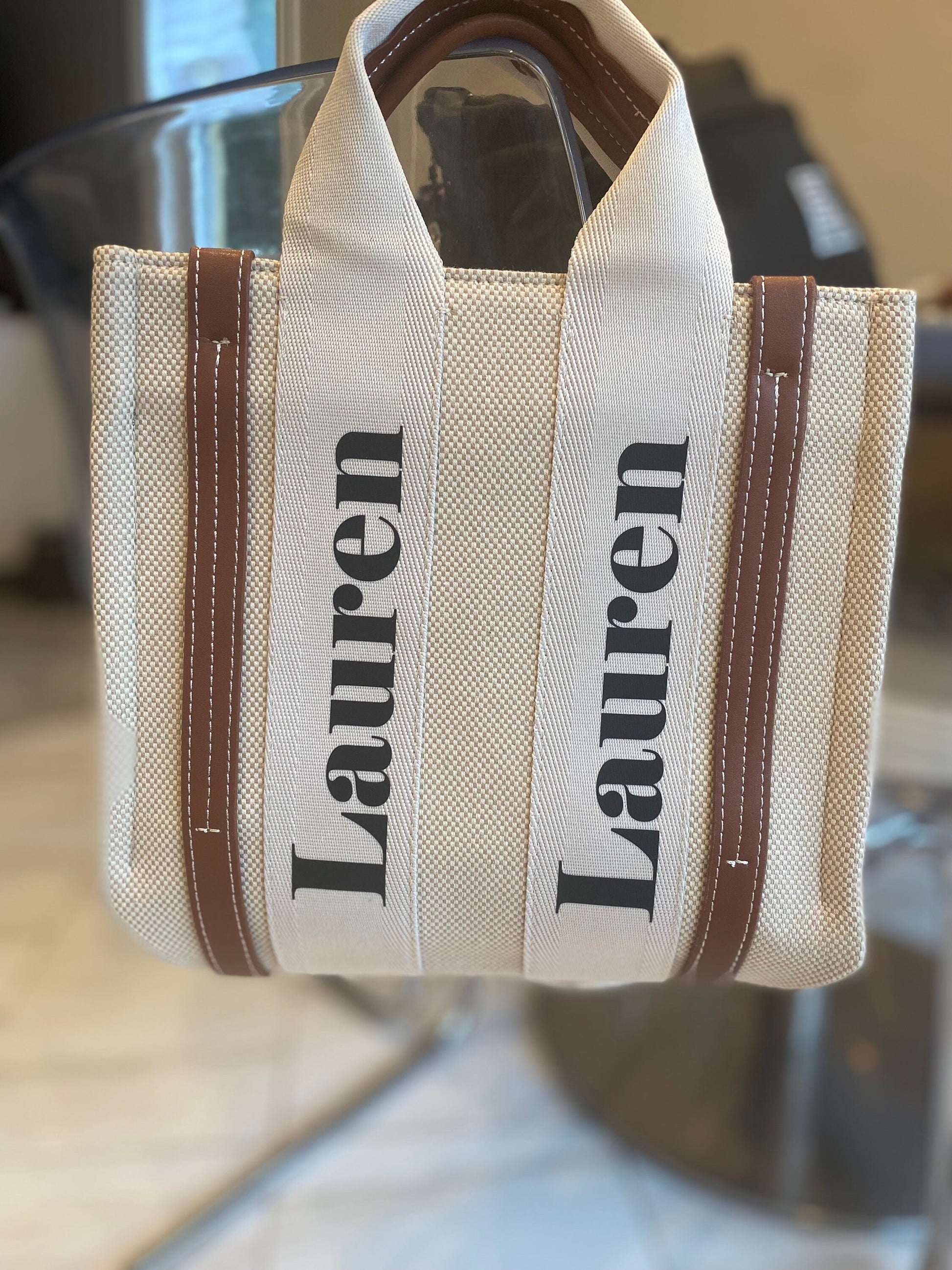 Custom large canvas tote bag, monogrammed name, vacation or shopping shoulder handbag,gift for her, beach resort,name bags personalized