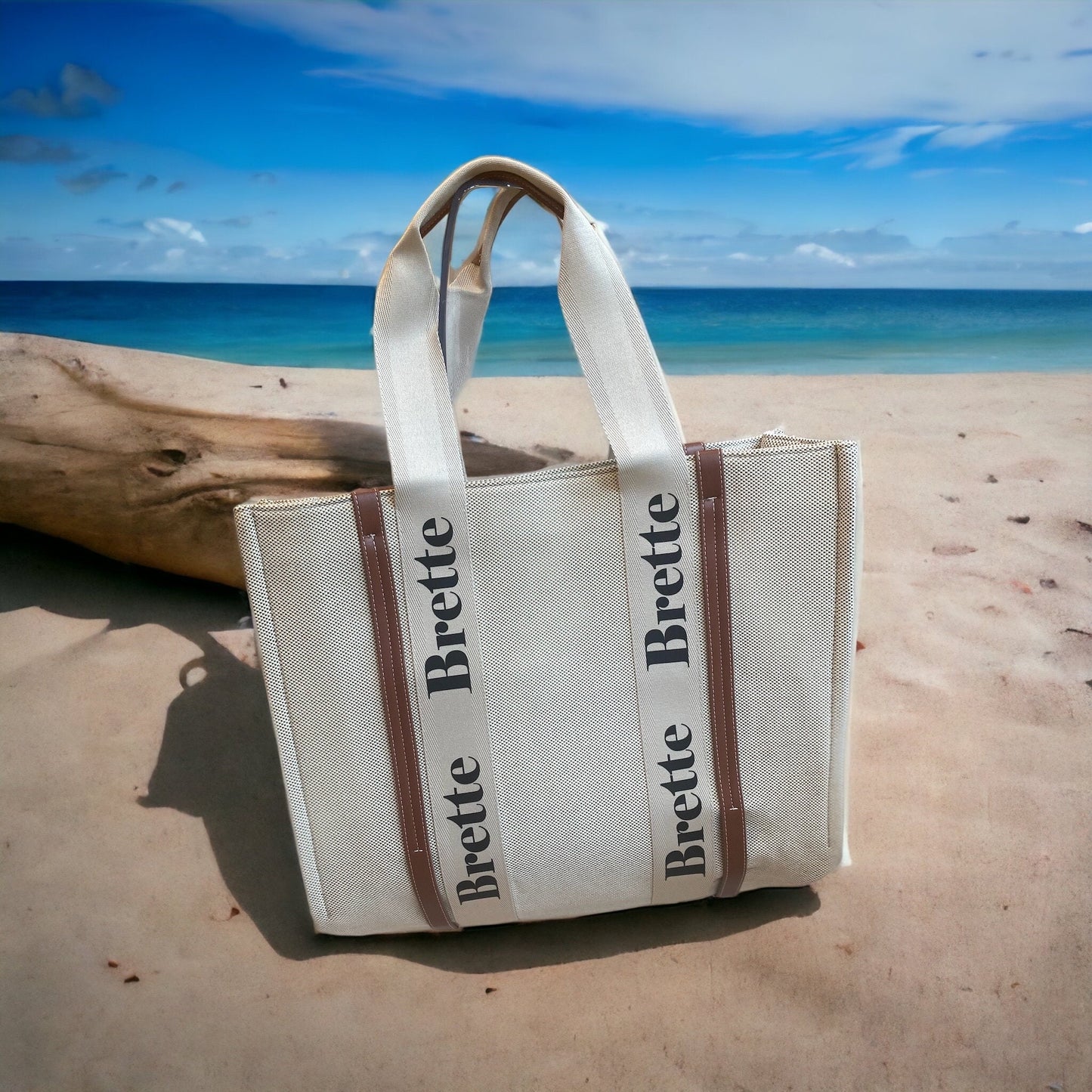 Custom large canvas tote bag, monogrammed name, vacation or shopping shoulder handbag,gift for her, beach resort,name bags personalized