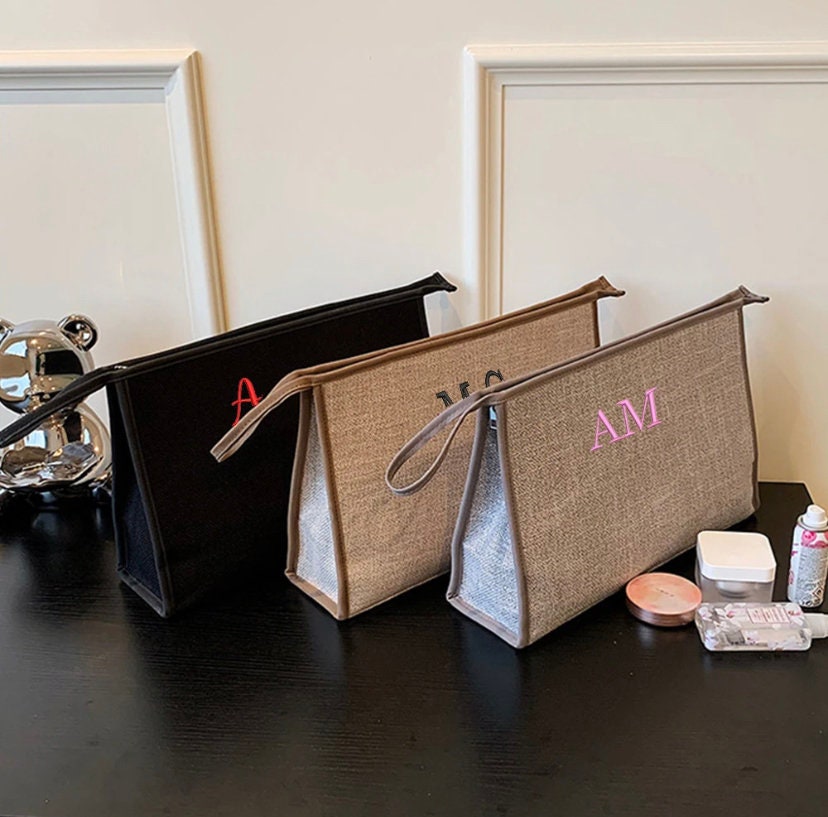 Canvas embroidered makeup bag