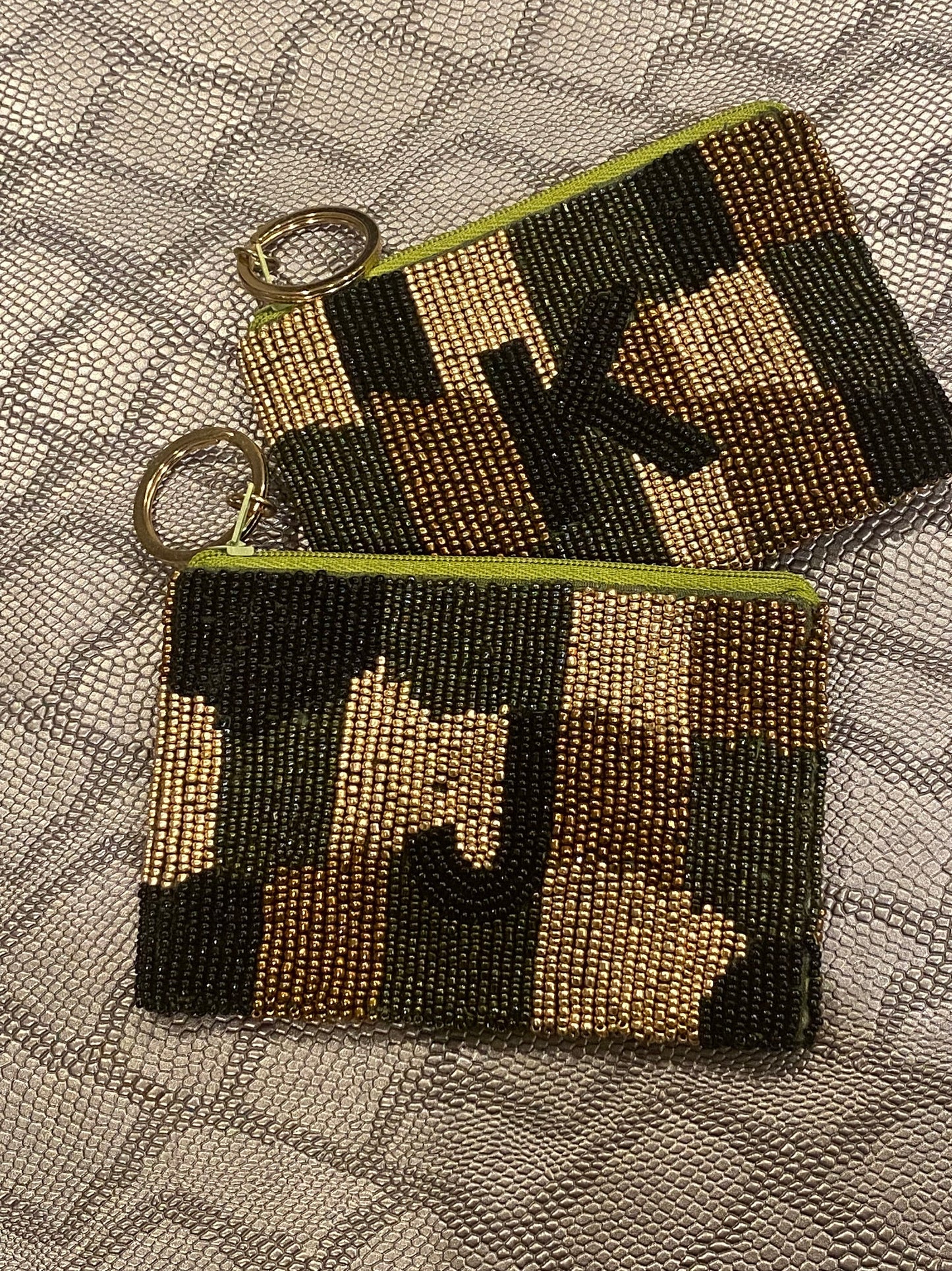 Beaded Letter customized camouflage pouch bag , money bag, change purse,