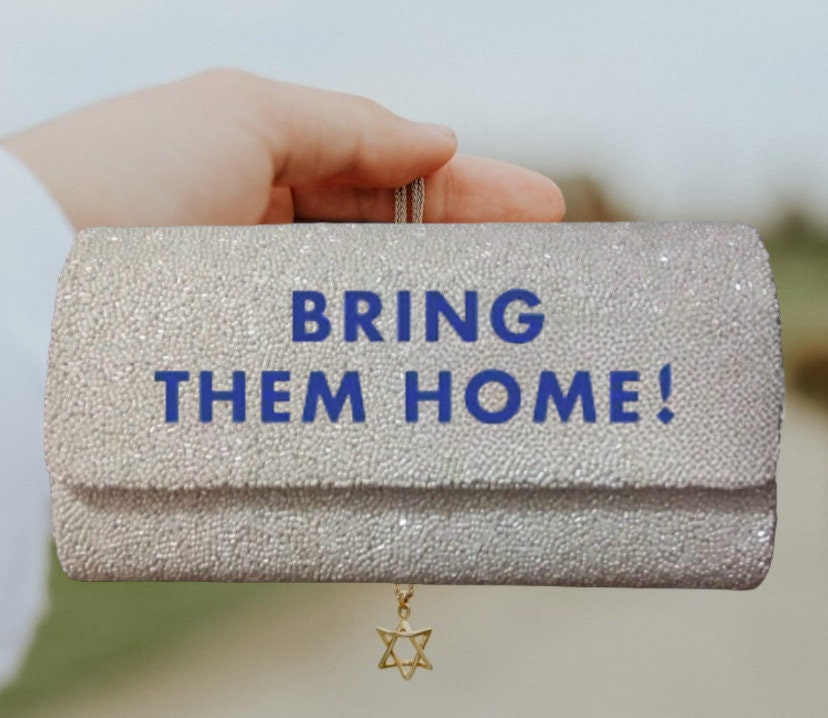 Custom beaded Israel proud jew, flag clutch,Jewish star, am yisrael chai, hostage bring them home bag,pride, gift, stand United with Israel