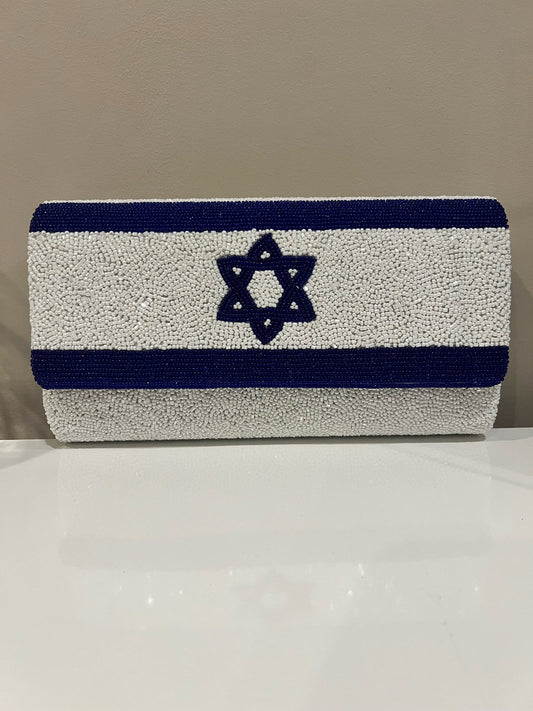 Custom beaded Israel flag, am yisrael chai clutch, Jewish star, Jew pride, Star of David, stand United with Israel, Jewish and proud, gift