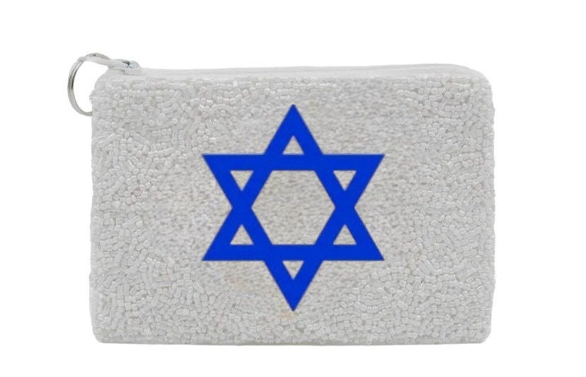Beaded proud Jew custom pouch Israel flag, Star of David, Jewish star, bring them home, yellow ribbon, money coin bag,purse