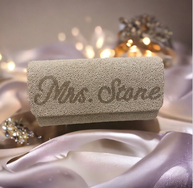 BULK ORDER OPTION Handmade Customized bag, beaded bride clutch,monogrammed bridesmaids gift, bride purse bag, bride to be,engaged,wedding