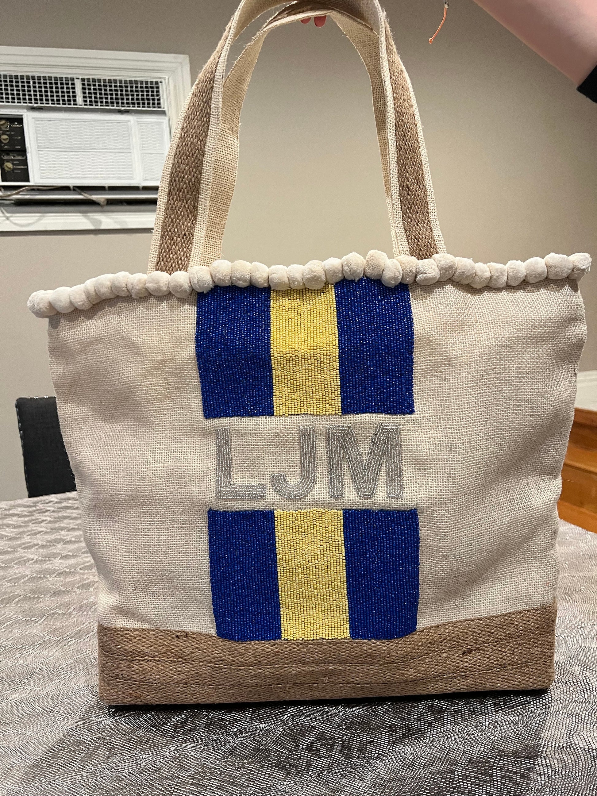 Customized beach tote, summer fun tote, vacation personalized gift, bridal party,large burlap jute beaded bag bridesmaids gift,travel bag