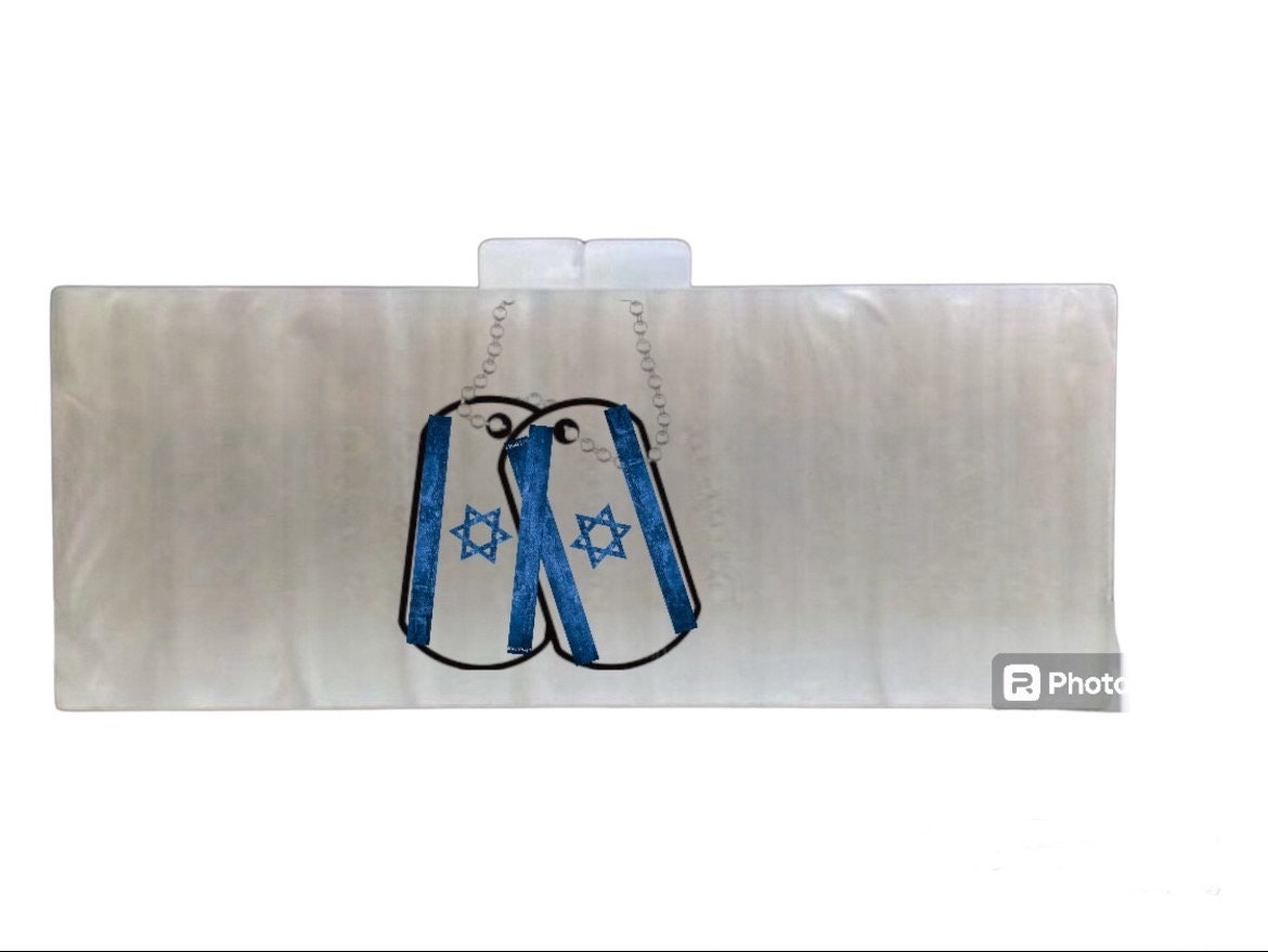 Custom lucite clutch Jewish Israeli flag, Star of David, Acrylic, am yisrael chai bag, bring them home, yellow ribbon, Jewish pride, dog tag