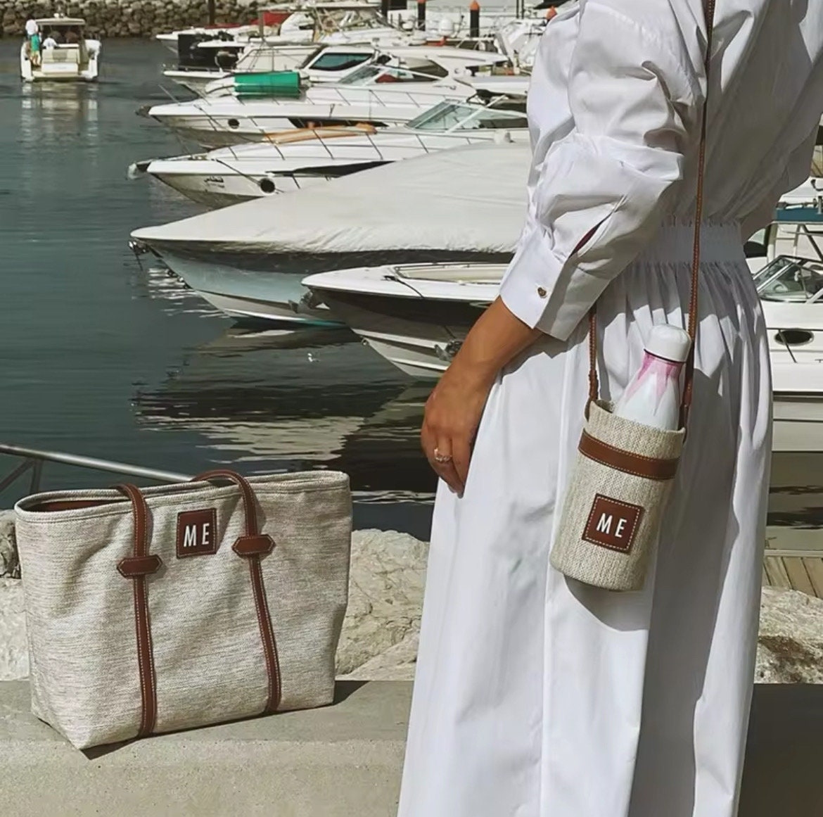 Custom canvas tote bag,bottle drink holder personalized,initials vacation bridal honeymoon handbag,shoulder Bridesmaid gift,large shopping,