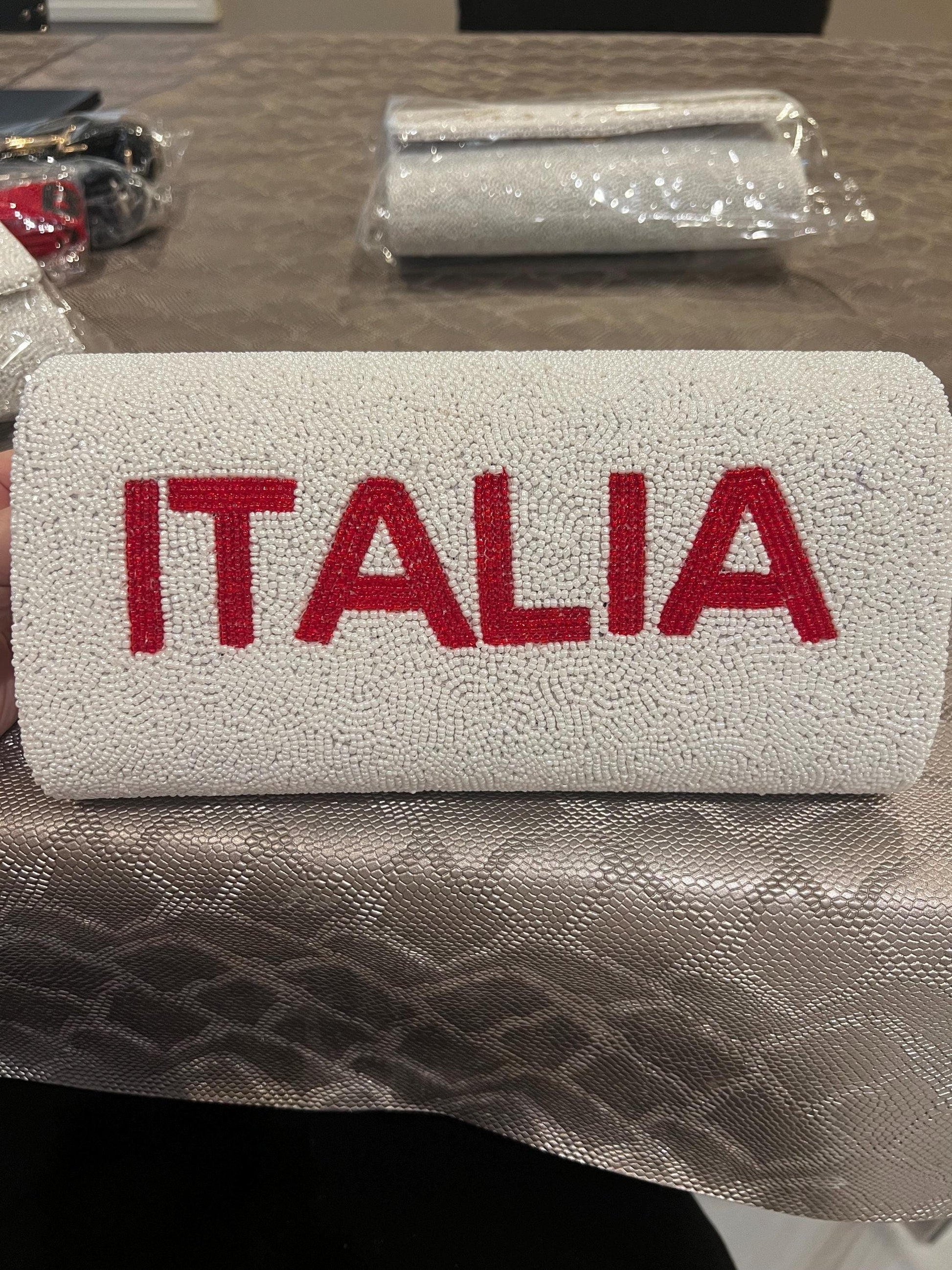 Custom Italian flag beaded clutch bag,personalized monogrammed purse, wedding,gift for her,luxury gift, bridesmaids, bride to be clutch,