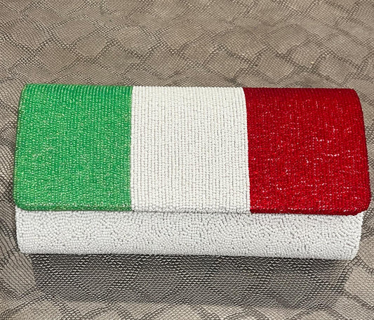 Custom Italian flag beaded clutch bag,personalized monogrammed purse, wedding,gift for her,luxury gift, bridesmaids, bride to be clutch,