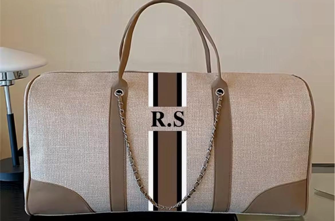 custom canvas travel duffel bag, personalized with name, initials, weekender bag, carry on bag,