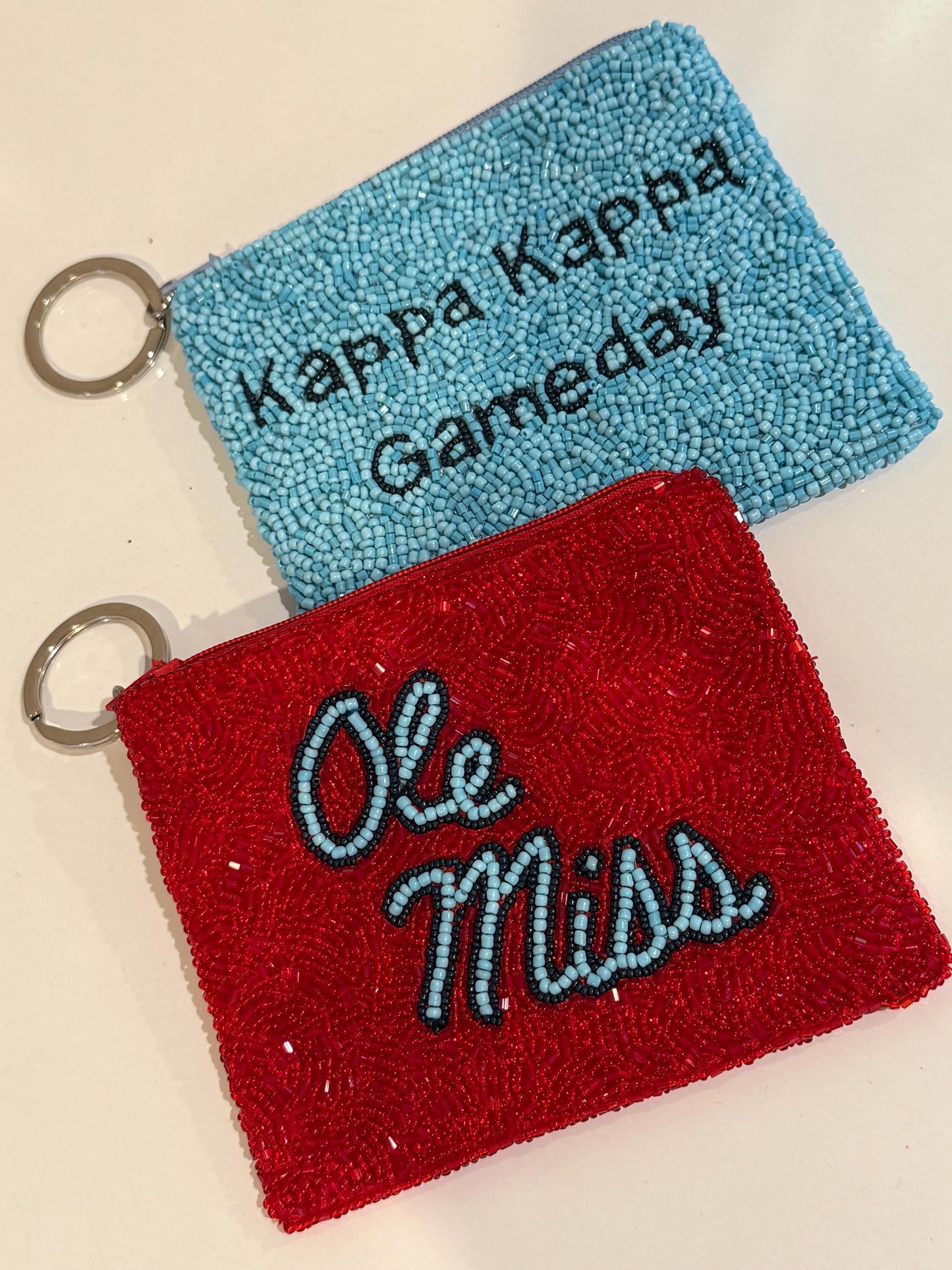 Beaded game day customized mini pouch, personalized corporate gift, company logo, money bag, change purse, bridal party gift, college team
