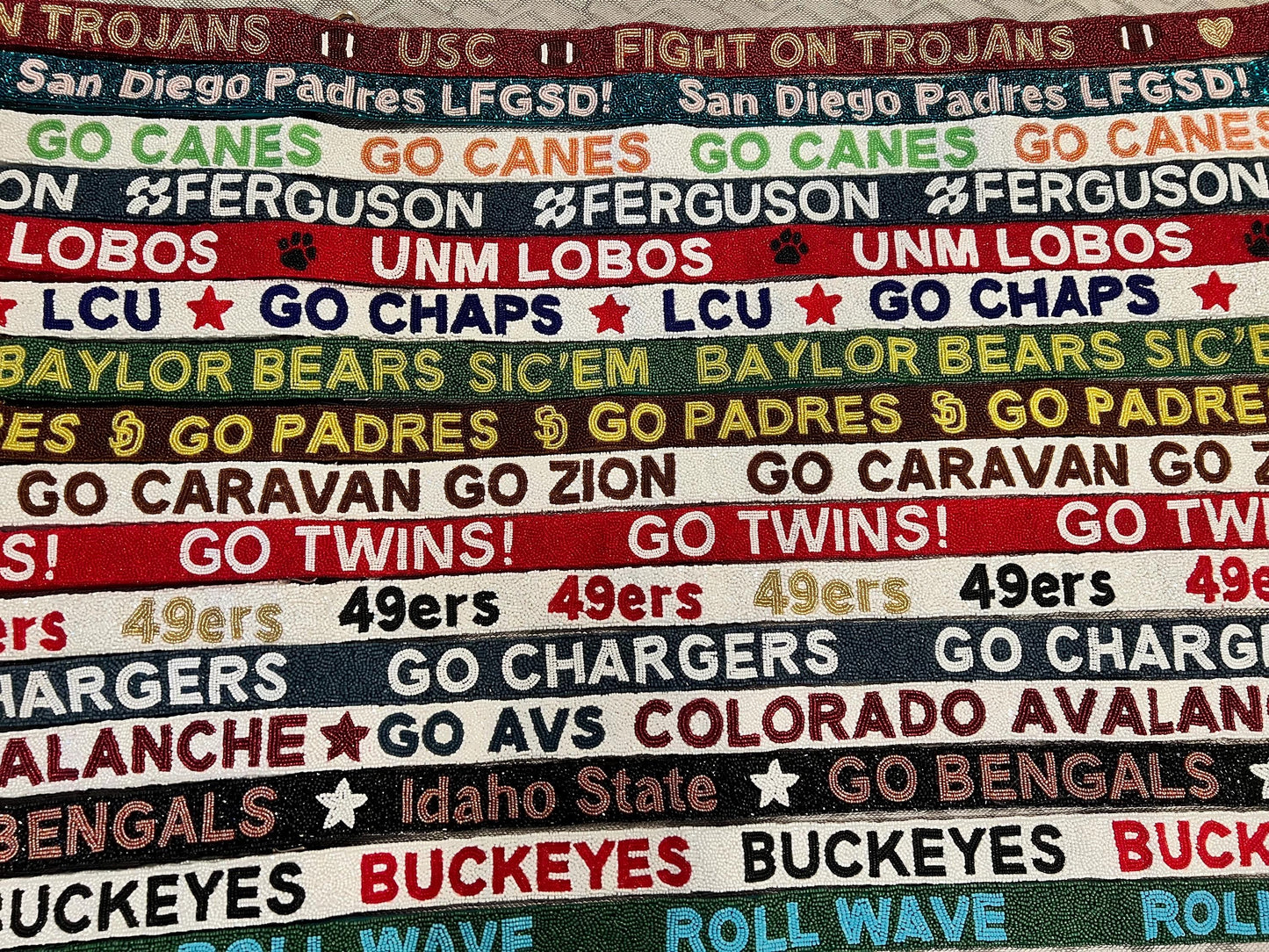 Custom beaded college team merch, sorority adjustable bag strap crossbody shoulder, stadium purse game day gift, clutch strap,personalized