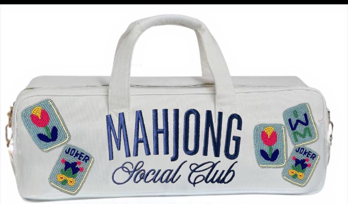 custom Mahjong canvas bag, rack holder,tiles and mat holder, beaded design,handmade tote, bam dot crak, personalized gift, game night bag