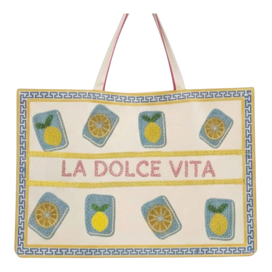 Amalfi coast XL Mahjong canvas tote bag,beaded design, La Dolce vita, holds mat, tiles, and racks, mahj girls group gift, bam dot crak,