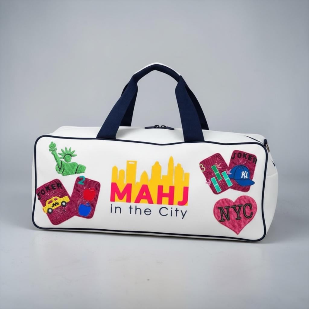 custom NYC Mahjong canvas duffel bag, New York theme, beaded handmade, bam dot crak, mahj club, personalized gift, girls game night bag,