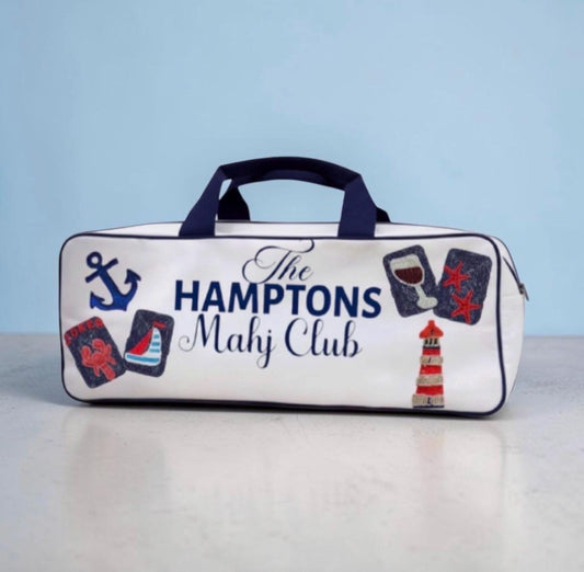 Hamptons Mahjong canvas duffel bag, custom beaded handmade, bam dot crak, summer mahj club, personalized gift, girls game night bag,