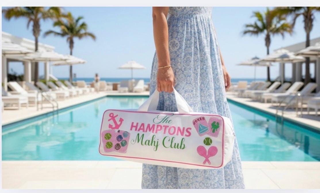 Hamptons Mahjong canvas duffel bag, custom beaded handmade, bam dot crak, summer mahj club, personalized gift, girls game night bag,